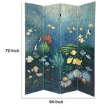 Benzara Wooden Double Sided 4 Panel Room Divider with Ocean Prints, Multicolor BM213455 Multicolor Wood BM213455