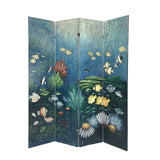 Benzara Wooden Double Sided 4 Panel Room Divider with Ocean Prints, Multicolor BM213455 Multicolor Wood BM213455