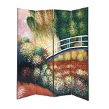 Benzara Wooden Double Sided 4 Panel Room Divider with Landscape Scene, Multicolor BM213456 Multicolor Wood BM213456