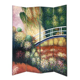 Benzara Wooden Double Sided 4 Panel Room Divider with Landscape Scene, Multicolor BM213456 Multicolor Wood BM213456