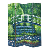 Benzara Wooden Double Sided 4 Panel Room Divider with Landscape Scene, Multicolor BM213456 Multicolor Wood BM213456