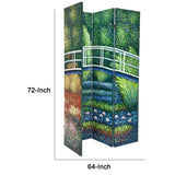 Benzara Wooden Double Sided 4 Panel Room Divider with Landscape Scene, Multicolor BM213456 Multicolor Wood BM213456