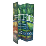 Benzara Wooden Double Sided 4 Panel Room Divider with Landscape Scene, Multicolor BM213456 Multicolor Wood BM213456