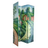 Benzara Wooden Double Sided 4 Panel Room Divider with Garden Scenes, Multicolor BM213457 Multicolor Wood BM213457