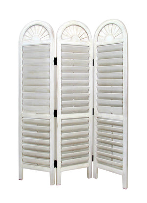 Benzara Wooden 3 Panel Room Divider with Slatted Shutter Design, White BM213458 White Wood BM213458