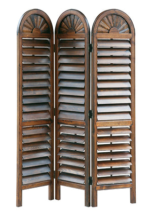 Benzara Wooden 3 Panel Room Divider with Slatted Shutter Design, Brown BM213459 Brown Wood BM213459