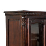 Benzara Traditional Wood and Glass Accent Cabinet with Carved Details, Brown BM213463 Brown Wood BM213463