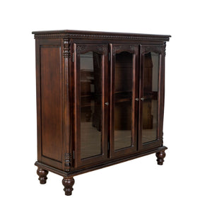 Benzara Traditional Wood and Glass Accent Cabinet with Carved Details, Brown BM213463 Brown Wood BM213463