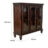 Benzara Traditional Wood and Glass Accent Cabinet with Carved Details, Brown BM213463 Brown Wood BM213463