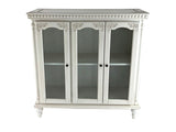 Benzara Traditional Wood and Glass Accent Cabinet with Carved Details, White BM213464 White Wood BM213464