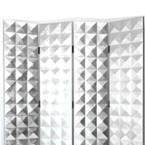 Benzara Wooden 4 Panel Room Divider with Raised Geometric Prism Design, Silver BM213473 Silver Wood BM213473