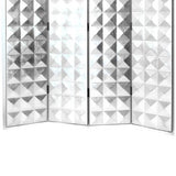 Benzara Wooden 4 Panel Room Divider with Raised Geometric Prism Design, Silver BM213473 Silver Wood BM213473