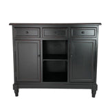 Benzara Wooden Sideboard with 3 Drawers and 2 Open Shelves, Black BM213475 Black Wood BM213475