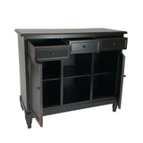 Benzara Wooden Sideboard with 3 Drawers and 2 Open Shelves, Black BM213475 Black Wood BM213475