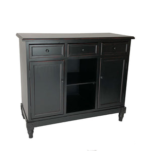 Benzara Wooden Sideboard with 3 Drawers and 2 Open Shelves, Black BM213475 Black Wood BM213475