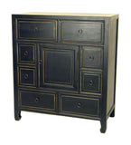 Benzara Wooden Chest with 8 Spacious Drawers and 1 Cabinet, Black BM213477 Black Wood BM213477