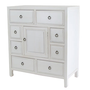 Benzara Wooden Chest with 8 Spacious Drawers and 1 Cabinet, White BM213478 White Wood BM213478