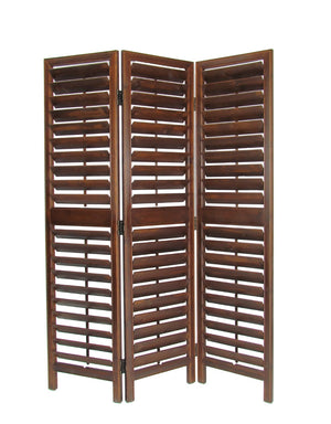 Benzara Wooden 3 Panel Room Divider with Slatted Design, Brown BM213479 Brown Wood BM213479