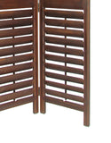 Benzara Wooden 3 Panel Room Divider with Slatted Design, Brown BM213479 Brown Wood BM213479