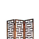 Benzara Wooden 3 Panel Room Divider with Cut Out Rectangle Pattern, Brown BM213481 Brown Wood BM213481