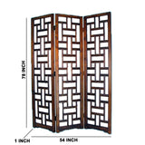 Benzara Wooden 3 Panel Room Divider with Cut Out Rectangle Pattern, Brown BM213481 Brown Wood BM213481