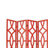 Benzara Wooden 4 Panel Room Divider with Open Geometric Design, Red BM213482 Red Wood BM213482