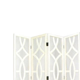 Benzara Wooden 4 Panel Room Divider with Open Geometric Design, White BM213483 White Wood BM213483