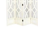 Benzara Wooden 4 Panel Room Divider with Open Geometric Design, White BM213483 White Wood BM213483