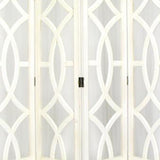 Benzara Wooden 4 Panel Room Divider with Open Geometric Design, White BM213483 White Wood BM213483