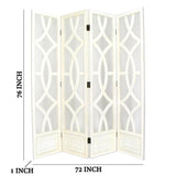 Benzara Wooden 4 Panel Room Divider with Open Geometric Design, White BM213483 White Wood BM213483