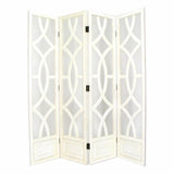 Benzara Wooden 4 Panel Room Divider with Open Geometric Design, White BM213483 White Wood BM213483