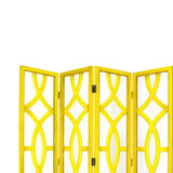 Benzara Wooden 4 Panel Room Divider with Open Geometric Design, Yellow BM213484 Yellow Wood BM213484