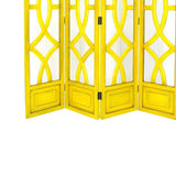 Benzara Wooden 4 Panel Room Divider with Open Geometric Design, Yellow BM213484 Yellow Wood BM213484