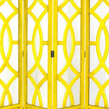 Benzara Wooden 4 Panel Room Divider with Open Geometric Design, Yellow BM213484 Yellow Wood BM213484