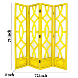 Benzara Wooden 4 Panel Room Divider with Open Geometric Design, Yellow BM213484 Yellow Wood BM213484