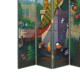 Benzara Leatherette Wooden 4 Panel Room Divider with Peacock Motif, Multicolor BM213486 Multicolor Wood and Faux Leather BM213486