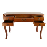 Benzara Wooden Writing Desk with Cabriole Legs and 5 Drawers, Brown BM213488 Brown Wood BM213488