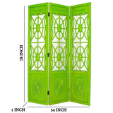 Benzara Wooden 3 Panel Room Divider with Open Geometric Design, Green BM213491 Green Wood BM213491