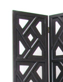 Benzara Wooden 3 Panel Room Divider with Geometric Design, Black BM213492 Black Wood BM213492