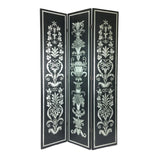 Benzara Wooden Double Sided 3 Panel Room Divider with Motifs, Multicolor BM213494 Multicolor Wood BM213494