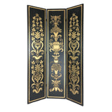 Benzara Wooden Double Sided 3 Panel Room Divider with Motifs, Multicolor BM213494 Multicolor Wood BM213494