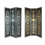 Benzara Wooden Double Sided 3 Panel Room Divider with Motifs, Multicolor BM213494 Multicolor Wood BM213494