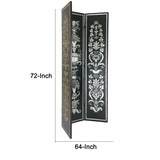 Benzara Wooden Double Sided 3 Panel Room Divider with Motifs, Multicolor BM213494 Multicolor Wood BM213494