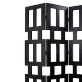 Benzara Wooden 3 Panel Room Divider with Rectangular Cut Outs, Black BM213496 Black Wood BM213496