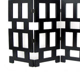 Benzara Wooden 3 Panel Room Divider with Rectangular Cut Outs, Black BM213496 Black Wood BM213496