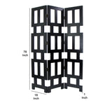 Benzara Wooden 3 Panel Room Divider with Rectangular Cut Outs, Black BM213496 Black Wood BM213496