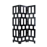 Benzara Wooden 3 Panel Room Divider with Rectangular Cut Outs, Black BM213496 Black Wood BM213496