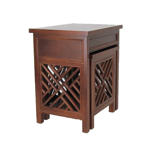 Benzara Wooden Nesting Tables with Cut Out Pattern, Set of 2, Brown BM213497 Brown Wood BM213497