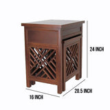Benzara Wooden Nesting Tables with Cut Out Pattern, Set of 2, Brown BM213497 Brown Wood BM213497