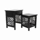 Benzara Wooden Nesting Tables with Cut Out Pattern, Set of 2, Black BM213498 Black Wood BM213498